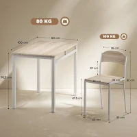 HOMCOM Ensemble table à manger 5 pièces avec 4 chaises style contemporain cuisine salle à manger salon plateau MDF coloris bois de chêne châssis métal blanc(m-3)