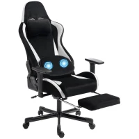 HOMCOM Gaming-Stuhl mit Massage- und beheiztem Lendenkissen, ergonomisch, Leinenoptik, 3D-Armlehnen, Kopfstütze, Schwarz(m-11)