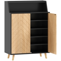 HOMCOM Zapatero Entrada Recibidor con 2 Puertas Estantes Ajustables y Compartimento Abierto 75x35x104 cm Negro y Natural