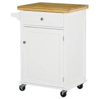 HOMCOM Kitchen Storage Trolley on Wheels with Bamboo Worktop, Rolling Kitchen Island Cart with Drawer and Towel Rack for Dining Room, White(m-10)