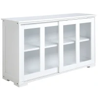 HOMCOM Aparador de Cocina Moderno Mueble Auxiliar con 2 Puertas Corredizas de Vidrio y Estante Ajustable 107x33x62,5 cm Blanco(m-1)