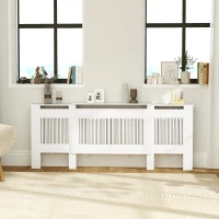 HOMCOM Radiatorbekleding, lamellenontwerp, verstelbare lengte 125-201 cm, MDF, wit(m-7)
