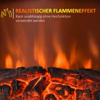 HOMCOM Elektrokamin freistehend, Flammeneffekt, 2 Heizmodi 1000W/2000W, gehärtetes Glas, Weiß, 36,5x24x45,5 cm(m-4)