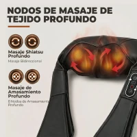 HOMCOM Masajeador Cervical y Espalda con Calor y 8 Nodos Shiatsu 3 Intensidades de Amasamiento 3D Negro(m-4)