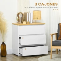 HOMCOM Cómoda con 3 Cajones Cómoda Dormitorio sin Tiradores Cajonera para Salón Oficina Estilo Moderno 70x37x75 cm Blanco(m-5)