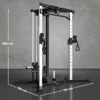 SPORTNOW Kraftstation Fitnessstation mit Latzug, Klimmzugstange Curl-/Ruderstange Griffe, 15-fach verstellbar(m-3)