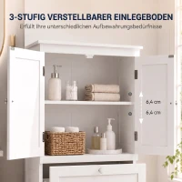 HOMCOM Badezimmerschrank mit 2 Schubladen, freistehend, mit verstellbarem Einlegeboden und Türen in Lamellenoptik, Weiß(m-5)