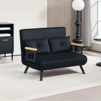 HOMCOM 4-in-1 Velvet-Feel Double Sofa Bed, with Pillows - Black(m-11)