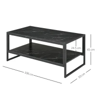 HOMCOM Coffee Table, Two-Tier Faux Marble Effect Centre Table with Metal Frame and Storage Shelf for Living Room, 106 x 50 x 45cm, Black(m-3)