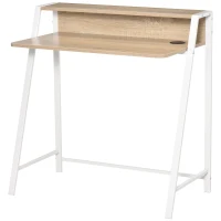 HOMCOM Escritorio Mesa de Ordenador 84x45x85cm con Encimera de Madera y Patas de Metal Estilo Moderno para Oficina Roble(m-12)