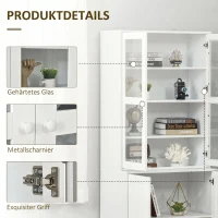 HOMCOM Mobilier de Bibliotecă cu 2 Dulapuri, Rafturi Regulabile și Uși din Sticlă, 76x40x178.5 cm, Alb(m-6)