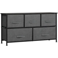HOMCOM Commode meuble de rangement 100 x 30 x 54 cm 5 tiroirs non-tissés gris foncé structure acier noir aspect bois(m-1)