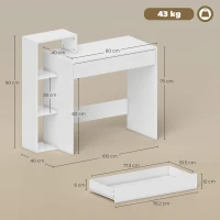 HOMCOM Desk with Storage, Computer Desk with 3 Open Shelves and Drawer, Workstation, Computer Table, White(m-3)