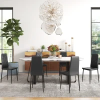 HOMCOM Set of 6 Faux Leather Dining Chairs - Black(m-10)