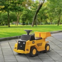 HOMCOM Elektro-Kipplaster für Kinder, kippbare Ladefläche, max. 3 km/h, Scheinwerfer, Hupe, gelb, 74,5 x 36 x 43,5 cm(m-10)