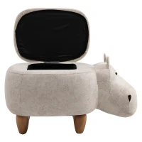 HOMCOM Hippo Storage Stool Cute Decoration Footrest Wood Frame Legs with Padding Lid Ottoman Animal Furniture Cream 36 x 65cm(m-11)