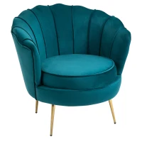 HOMCOM Fauteuil Coquillage Fauteuil Design dim. 79L x 77l x 77H cm Pieds dorés effilés Velours Bleu(m-12)