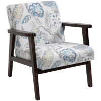 HOMCOM Sedia per Soggiorno Poltroncina Imbottita con Braccioli in Legno e Tessuto Traspirante per Casa e Ufficio, a Fiori, 68.5x78.5x75cm(m-10)