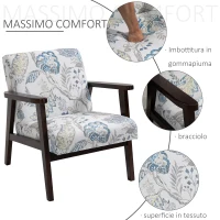 HOMCOM Sedia per Soggiorno Poltroncina Imbottita con Braccioli in Legno e Tessuto Traspirante per Casa e Ufficio, a Fiori, 68.5x78.5x75cm(m-4)