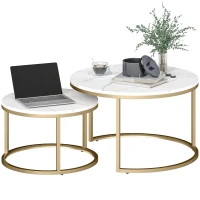 HOMCOM Lot de 2 tables basses gigognes empilable design industriel plateau imitation ciment pieds en métal blanc(m-12)