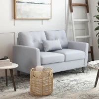 HOMCOM Sofá de 2 Plazas con Cojines y Asiento Acolchado Funda de Almohada Lavable 140x78x83 cm Gris Claro(m-10)