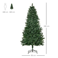HOMCOM Kunstkerstboom 180 cm met 724 Takken en Metalen Standaard voor Binnengebruik(m-3)