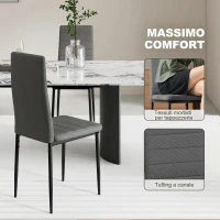 HOMCOM Set 6 Sedie Imbottite per Soggiorno o Sala da Pranzo, Sedie da Cucina Moderne, in Acciaio e Tessuto Grigio(m-5)