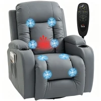 HOMCOM Massagesessel mit Wipp-, Liege- & Wärmefunktion, 3 Modi, drehbar, Hellgrau(m-12)