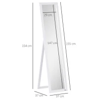 HOMCOM Volledige Lichaamsspiegel, Vrijstaand of Wandmontage, MDF-Frame, 37 x 37 x 154 cm, Wit(m-3)