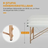 HOMCOM Mobile Massageliege 2 Zonen Klappbar Höhenverstellbar Massagetisch 60 cm Breit mit Tragetasche Holzfüßen Cremeweiß(m-4)