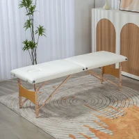 HOMCOM Mobile Massageliege 2 Zonen Klappbar Höhenverstellbar Massagetisch 60 cm Breit mit Tragetasche Holzfüßen Cremeweiß(m-2)