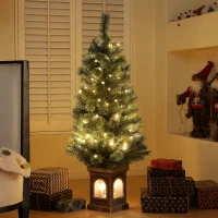 HOMCOM 4ft Artificial Christmas Tree with 80 Warm White LED Lights, 8 Modes and Remote, Realistic Xmas Tree with Square Stand for Party Decoration, Green(m-2)