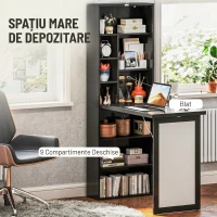 HOMCOM Birou Modern Pliabil cu Bibliotecă și Tablă, din Lemn și Metal, 98x51x153 cm, Negru(m-5)