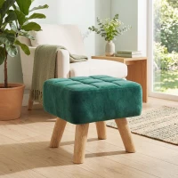 HOMCOM Velvet Square Padded Footstool - Dark Green(m-7)