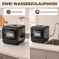 HOMCOM Tafelvaatwasser, met geïntegreerde 6 liter watertank, 5 programma's, 4 couverts, LED-display Zwart(m-6)