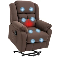HOMCOM Opsta-hulpstoel met massagefunctie en lendenverwarming, relaxfauteuil met afstandsbedieningen en zijzakken, donkerbruin(m-11)