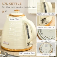 HOMCOM 3000W 1.7L Rapid Boil Kettle & 4 Slice Toaster, Kettle and Toaster Set with 7 Browning Controls and Crumb Tray, Beige(m-4)