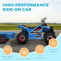 HOMCOM 6V Quad Bike with Back Trailer, Wear-Resistant Wheels, for Ages 18-36 Months, Blue(m-6)