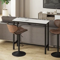 HOMCOM Table de Bar Table Haute de Cuisine Mange-debout - dim. 120L x 40l x 100H cm - châssis piètement Acier, Plateau Aspect marbre Blanc(m-9)