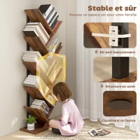 HOMCOM Bibliothèque Arbre à 9 Niveaux, Meuble de Rangement Industriel avec Cadre en Acier, 50x24x136cm, Brun Rustique(m-5)