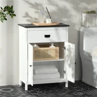 kleankin Armario Auxiliar de Baño Estilo Moderno con 1 Cajón 2 Puertas y Estante para Lavabo Ducha  60x30x80 cm Blanco(m-10)
