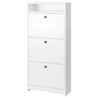 HOMCOM Narrow Shoe Cabinet with 3 Flip Doors, 14-18 Pairs Shoe Cupboard with Open Shelf for Slim Hallway and Entryway, 24 x 60 x 132 cm, White(m-10)