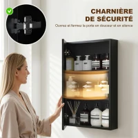 kleankin Armoire miroir de salle de bain armoire murale armoire à glace avec 1 porte et 2 étagères en acier 40 x 12 x 60 cm noir(m-6)