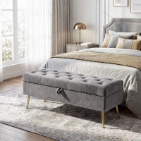 HOMCOM Storage Ottoman, Chenille Upholstered Ottoman Storage Box with Padded Seat, Metal Legs, 114 x 41 x 45 cm, Grey(m-2)
