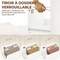 HOMCOM Bureau d'ordinateur avec bibliothèque 4 compartiments et tiroir verrouillable, 126 x 50 x 109 cm, grain de bois blanc(m-5)