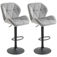 HOMCOM Bar Stools Set Of 2, Luxurious Velvet-Touch Barstools with Metal Frame Footrest Round Base Triangle Indenting Moulded Seat Adjustable Height Swivel Light Grey(m-1)