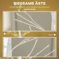 HOMCOM Kunstboom met LED-verlichting, 180 cm hoge kerstboom, realistische schors, Wit(m-6)