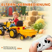 AIYAPLAY Elektrisch Zit-Bouwvoertuig, Speelgoedgraafmachine met Aanhanger, 3-8 Jaar, Kunststof, Staal, Geel(m-6)