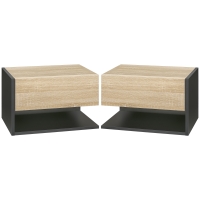 HOMCOM Conjunto de 2 Mesas de Cabeceira Flutuantes com 1 Gaveta e Prateleira Aberta 46x30x30 cm Carvalho e Preto