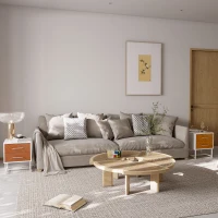 HOMCOM Set da 2 Comodini Moderni con 2 Cassetti in Metallo e Legno, 40x39x48cm, Marrone e Bianco(m-9)